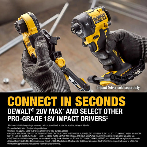 No Sweat Heavy Duty Nut Runner Attachment For Impact Driver shown mounted on DEWALT impact driver for quick nut spinning.