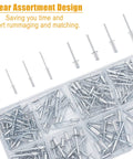 All In One Aluminum Rivet Kit With 190 Pieces In 8 Sizes, Blind Rivets For Metal, Organized Storage Box displayed on white background