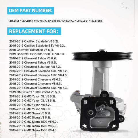 TAUTOY vacuum pump with belt pulley, metal housing, side view for GM 4.3L-6.2L engines