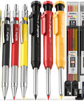 Top Shelf Mechanical Carpenter Pencils With 16 Hefty Tips And Deep Hole Markers Plus 42 Bright Lead Refills And Trusty Scribe Tool For No Sweat Marking And Fast Layouts, featuring diverse pencil colors and refills.