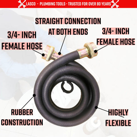 Plastic Washing Machine Hose Three Quarter Inch Female Thread By Three Quarter Inch Female, Three Foot Straight Connection, Replacement Laundry Hose For Easy Install, Durable And Leak Resistant