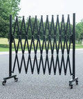 Beefed Up Expandable Metal Barricade 11 Foot Mobile Safety Barrier Gate With Casters Retractable Fence for Warehouse School Mall Airport Parking Lot Easy Setup Black