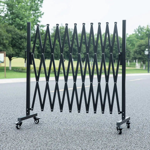 Beefed Up Expandable Metal Barricade 11 Foot Mobile Safety Barrier Gate With Casters Retractable Fence for Warehouse School Mall Airport Parking Lot Easy Setup Black
