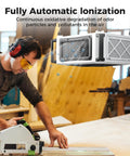 Top Shelf Two Stage Air Purifier With Savage 780 Cfm Vortex Fan And Built In Ionizer Tough As Nails Workshop Dust Collector demonstrating automatic ionization.