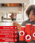 Pro Grade Teflon Tape For Plumbing One Half Inch By Three Hundred Ninety Four Inches Thirty Pack Watertight Pipe Thread Seal For Shower Heads Garden Hose And Leak Repair High Pressure Up To Two Thousand PSI visible in use.