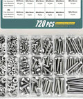 Stainless Steel Hex Bolts And Nuts Kit For M4 M5 M6 Metric Set With Heavy Duty Threads And Durable Fasteners For Home DIY Auto Repairs And Industrial Projects, 720 pcs