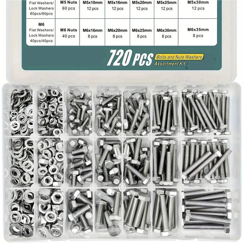 Stainless Steel Hex Bolts And Nuts Kit For M4 M5 M6 Metric Set With Heavy Duty Threads And Durable Fasteners For Home DIY Auto Repairs And Industrial Projects, 720 pcs