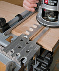 12-Inch Dovetail Jig Kit For Woodworking With Mini Templates 4211 4213 And 4215 in use on wooden panel for precise joinery