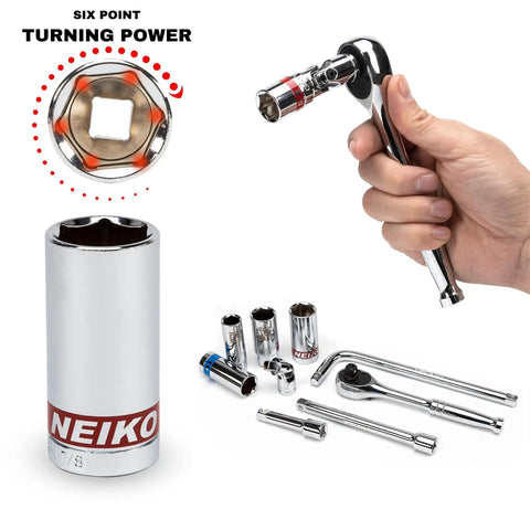 Three Eighths Inch Drive Ratchet And Socket Set, 53 Piece, Standard And Deep Metric And SAE Sockets From Five Sixteenths To Seven Eighths