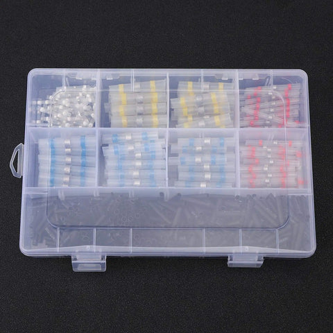 Rock Solid 600 Piece Heat Shrink Butt Connectors Kit Double Wall Gel Sealed Waterproof Wire Terminals in plastic storage box.