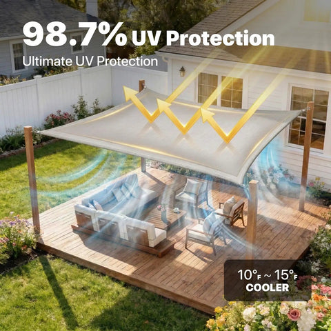 12 By 16 Foot Grey Rectangle Sun Shade Sail With Super Ring System UPF50Plus Heavy Duty 260Gsm Canopy for Patio with 98% UV Blockage