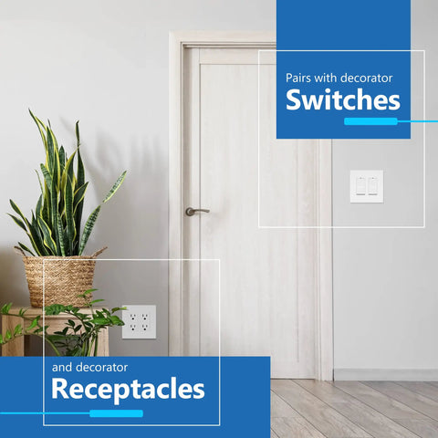 Screwless Decorator Switch Cover Two Gang Wall Plate Mid Size Matte White 4.88 By 4.92 Inches UL Listed Thermoplastic 10 Pack Compatible With Decorator Style Switches From Various Brands For Clean Easy Install