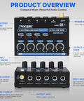 Front and back view of Four Channel Stereo Line Mixer For Studio Stage And Rehearsal Setups Compact USB C Powered Audio Mixer