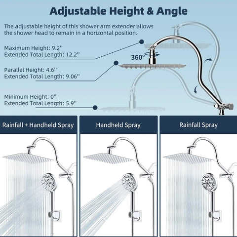 Adjustable arm and sprays of All Metal CUPC Certified Shower Head Combo With 10 Inch Rainfall Head And Handheld Sprayer