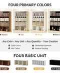 Four colors of the DIY Modular Cube Bookcase System With 23 Cube Open Shelves Stackable And Expandable Cube Set for Books.