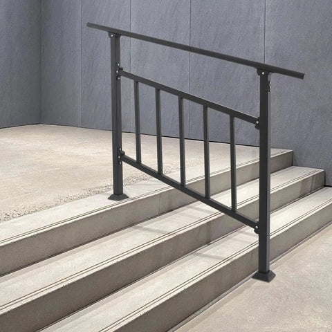 Badass 4 Step Steel Stair Railing With Fence Builds A Rock Solid Barrier For Seniors And Kids Baked Finish on patio steps.