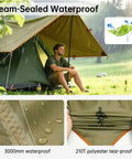 Man under Waterproof 10x10.5 Ft Tarp Shelter For Camping And Backpacking Ripstop 210T Canopy With UV Protection.
