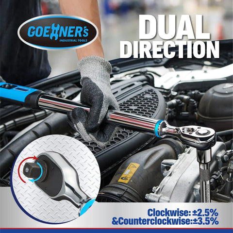 Digital Torque Wrench One Half Inch Drive With Buzzer And LED Indicator Pro Grade Build Twelve And A Half To Two Hundred Fifty Foot Pounds And Seventeen To Three Hundred Forty Newton Meters Electronic Torque Tool With Calibration Certificate Red, used on a car engine