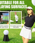 Eight Piece Golf Tees Set For Indoor Simulator And Practice Mat Plastic Tees With Consistent Height From Quarter Inch To Two Inches In Quarter Inch Steps Flexible Durable Polymer For Steady Swings And Realistic Driving Range visible on grass with a golfer in the background.