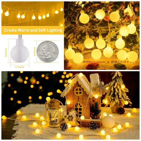 100 LED Globe String Lights Indoor Outdoor 33ft Warm White With Remote Connectable Fairy Lights on decorative setup