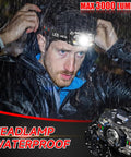 Rechargeable 6 Pack Headlamp Set With 3000 Lumens Ultra Bright LED Headlight With White And Red Light Motion Sensor in rain