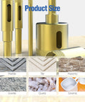 Heavy Duty Three Piece Diamond Drill Bit Hole Saw Kit For Smashing Through Ceramic Tile Granite Marble And Glass Bottles Without Breakage Plus Knockout Cutting Power Measures Two Fifth To Four Fifth Inches Wide with product size details.