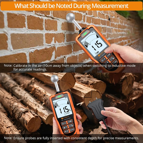 2-In-1 Dual Probe Moisture Meter With LCD Display And Audio Alarm, Pinless Sensor For Non-Destructive Wall And Floor Scanning Up To 40mm, Plus Pin Probe For Precise Moisture Readings In DIY, Construction, And Home Improvement Projects. Used on brick wall and wood logs.