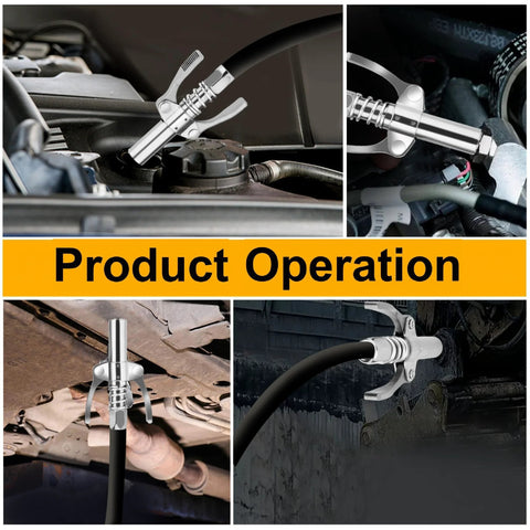 Two-pack leak-proof metal grease gun couplers with lock-on quick-connect, 1/8 NPT, for manual and electric grease guns