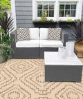 Outdoor Waterproof Plastic Straw Rug 8x10, Reversible Lightweight Carpet For RV Camping, Backyard Beach Picnic on patio