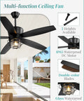 52 Inch Outdoor Ceiling Fan With Lights And Remote For Porch Patio And Gazebo, IP65 Waterproof With 6 Speed DC Motor in living room