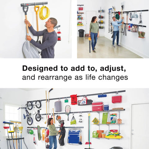 Hella Sturdy Garage Wall Storage Rack With Heavy Duty Steel Shelves And Modular Rails For Workshop Home Organization Super Quick Install Totally Game Changing Setup