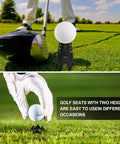 Golf Simulator Tees 24 Piece Practice Kit With 12 Tall And 12 Short Tees on grass, showing club and ball in use, PE material.