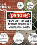 Heavy Duty Aluminum Danger Sign For Construction Area Locking Out Unauthorized Crews With Straight Up Rust Resistant Outdoor Wall Mounts For Any Day One Job Site Project, 10x14 inch