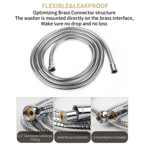 96 Inch Extra Long Stainless Steel Shower Hose With Anti-Kink Flex, Brass Fittings, Leak Proof, Universal Replacement