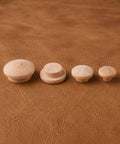 120Pcs Wood Screw Hole Plugs With Top for Wooden Furniture Hole Covers in various sizes on brown leather surface
