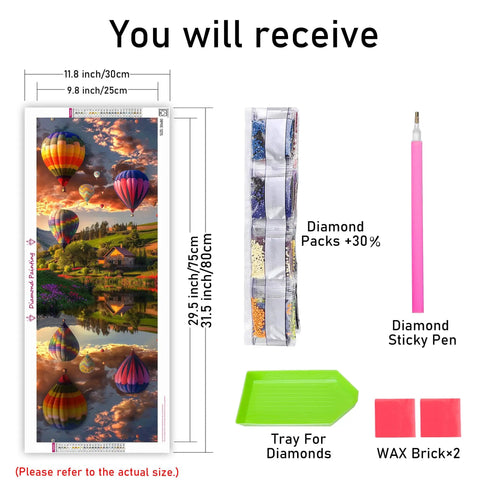 5D Landscape Diamond Painting Kit For Adults With Hot Air Balloon Scene Full Round Drill Crystal Art DIY Craft Cross Stitch Embroidery For Home Wall Decor And Office Space 11.81x31.5 Inches