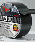 Heavy Duty Black Duct Tape With Tear By Hand And No Residue Adhesive Industrial Strength Waterproof All Purpose Tape For Moving Outdoor Repair And Home DIY 2 Inch By 20 Yards Grab And Go Tough As Nails, roll with label showing features.