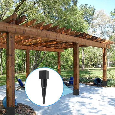 Heavy Duty Fence Post Anchors With Black Powder Coated Metal Ground Spikes For Decks Fences Porches Railings Mailboxes And Backyard Projects Built Tough To Bite Into Dirt And Keep Your Fence Tight Through Bad Weather