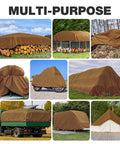 Multiple views of Beefy Heavy Duty Canvas Tarp 10x12 Ft 12 Oz 350 GSM Polyester used to cover wood, trailers, and outdoor equipment.