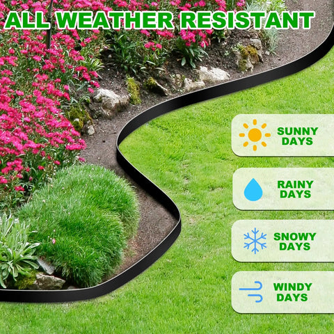 4 Inch Tall Garden Edging Kit With 66 Ft Of Lawn Border And 90 Spikes Durable Plastic Landscape Edging defining a flower bed.
