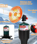 Portable Propane Golf Cart Heater With Cup Holder And Cylinder Base 2 In 1 Outdoor Space Heater For Tents Camping Hunting Ice Fishing Cordless Camping Heaters showing safety grid and stainless steel burner.