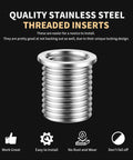 Stainless steel threaded insert coil, M10x1.25, silver metal close-up