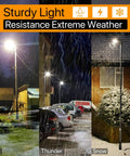 Beastly Bright 150W LED Parking Lot Light with Slip Fitter Mount illuminates in rain, thunder, and snow conditions