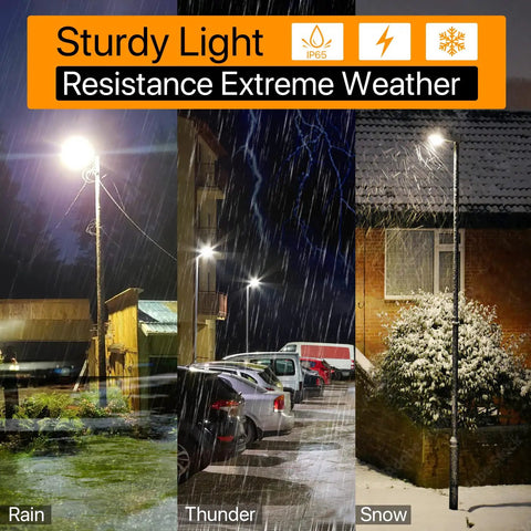Beastly Bright 150W LED Parking Lot Light with Slip Fitter Mount illuminates in rain, thunder, and snow conditions