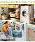 Compact laundry room with washer and dryer, emphasizing dryer belt replacement for efficient drying.