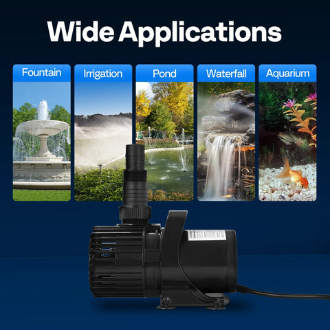 VIVOHOME 220W submersible water pump with adjustable nozzle, black; for pond, fountain, waterfall, aquarium.