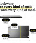 Dimensions of Reversible Cast Iron Grill And Griddle Pan For Two Burners 16.75 By 9.5 Inches Preseasoned PFAS Free Cookware