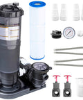 Image of Sure Flo Above Ground Pool Cartridge Filter System With 50 Square Feet Filtration Energy Efficient 0.75 THP 3720 GPH 110 Volt Single Speed Pump For Pools Up To 15600 Gallons showing components.