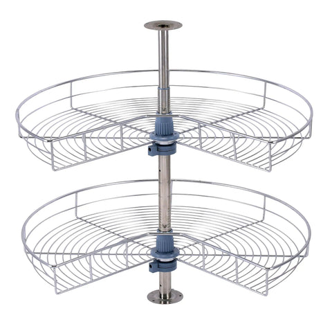 Base Corner Cabinet Lazy Susan Organizer Kidney Shaped 28 Inch Diameter 270 Degree Turntable With 2 Shelves Chrome Finish