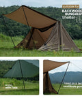 Ultra Durable Aluminum Tent Poles Set Of 2 Adjustable Telescoping Poles used with tarps and tents in nature scene.